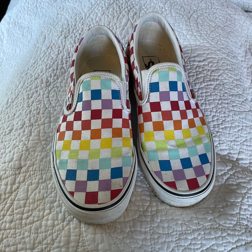 Rainbow checkered vans sz 8